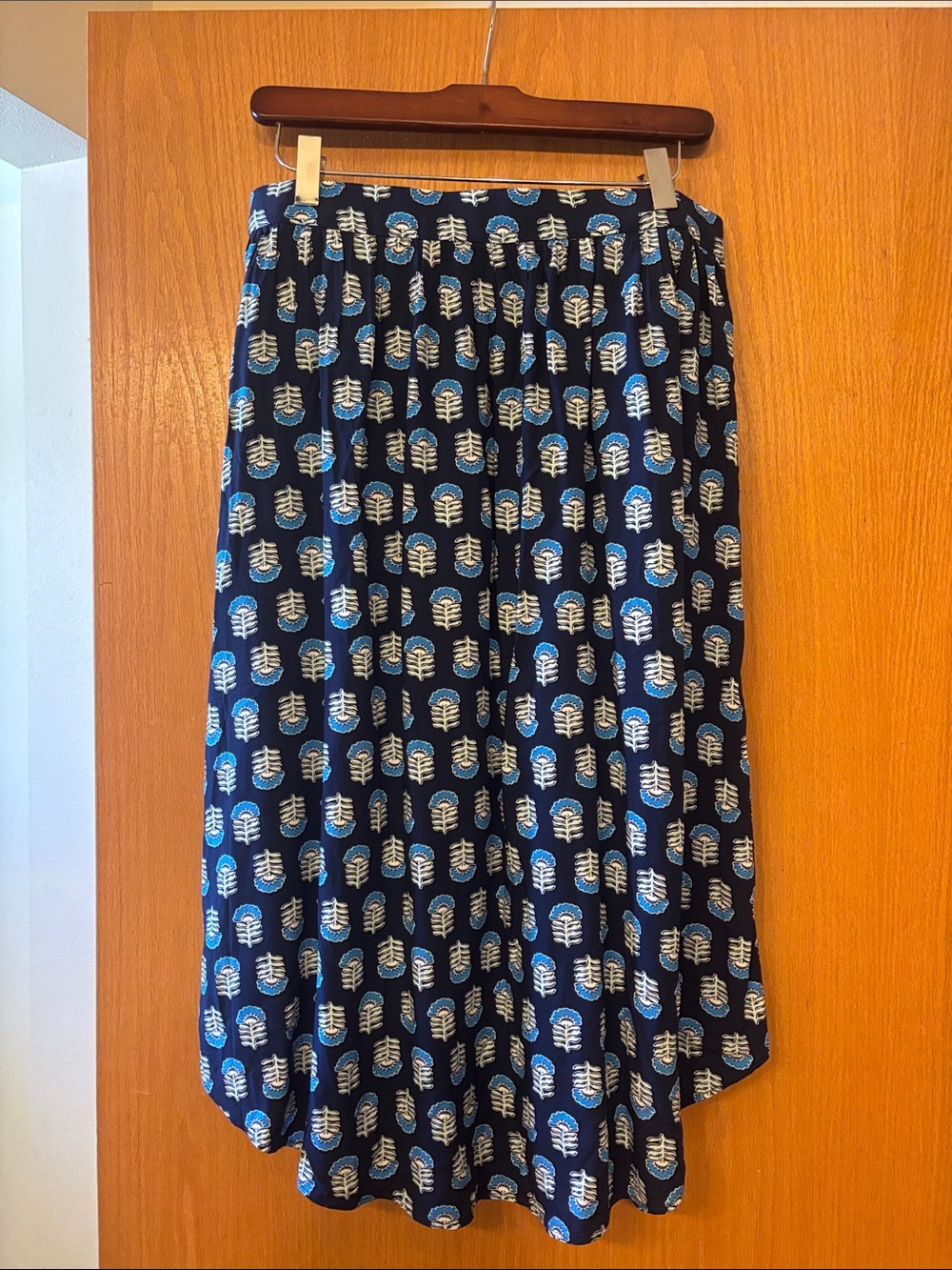 J. Crew Navy and Light Blue Asymmetrical Printed Skirt